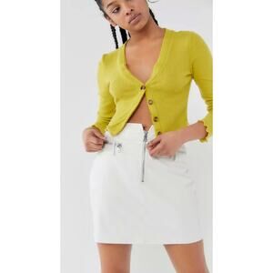 Tiger Mist Lennon Faux Leather High Waist Mini Skirt White Zip Front Size S